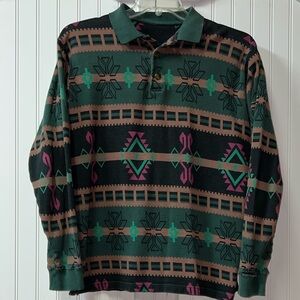 90s Sierra Aztec Native Collared Sweatshirt L Thrashed Grunge Southwestern